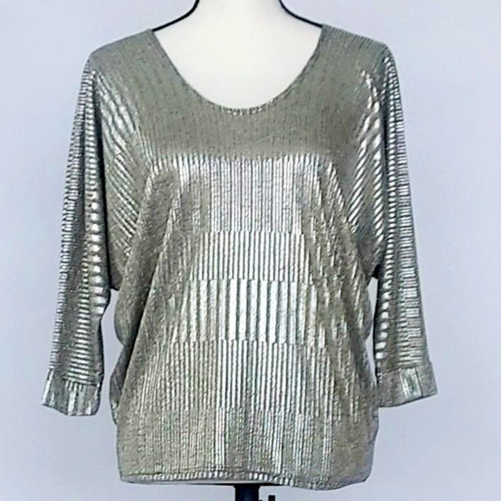 Kim & Cami Women's Ribbed Shimmer Metallic Long Sleeve Blouse Size Small NWOT - Picture 1 of 10